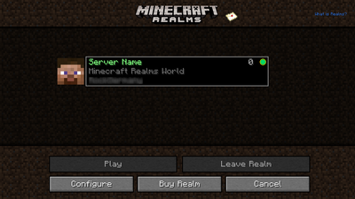 Minecraft Realms screen