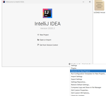 Стартовая страница IntelliJ IDEA