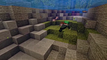 Большое количество аксолотлей в пышной пещере.