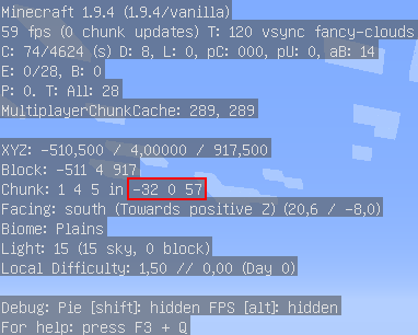 как узнать координаты чанка в майнкрафт