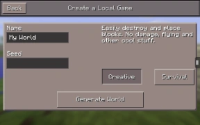 Екран створення світу до Alpha 0.9.0.