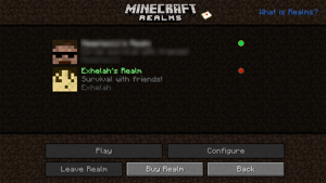 The main screen with an expired Realm. You cannot choose to play the Realm when it is expired.