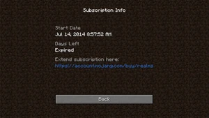 The Subscription screen on an expired Realm.