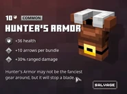 The stats for the Hunter’s Armor.
