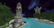 some beacon towers by the spawn harbor