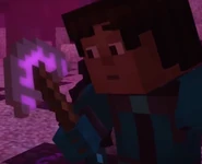 Jesse holding the ultimate pickaxe. (Determinant)