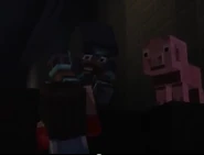 Gabriel attempting to save Jesse, from falling down a hole a creeper made in the floor.