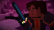 Jesse looking at his Command Block Sword