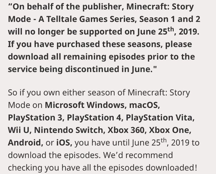 Minecraft: Story Mode is being pulled from stores on June 25th