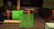 Jesse looking at a Slime Block near the Slime Booth.