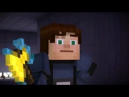 Jesse holding an Enchanted Diamond Axe.