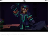 Gabriel holding his sword high in victory for defeating the Ender Dragon.