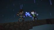 Jesse and Aiden rubbing their swords together while Aiden was trying to hit Jesse