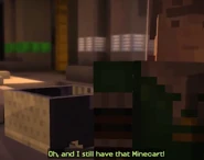 Axel brings a minecart for building up to Wither Storm.