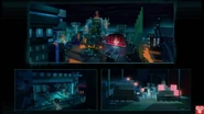 Concept art of the firework heist plan in Beacontown.