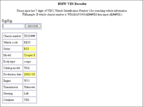 Bmw vin decoder last 7 discount