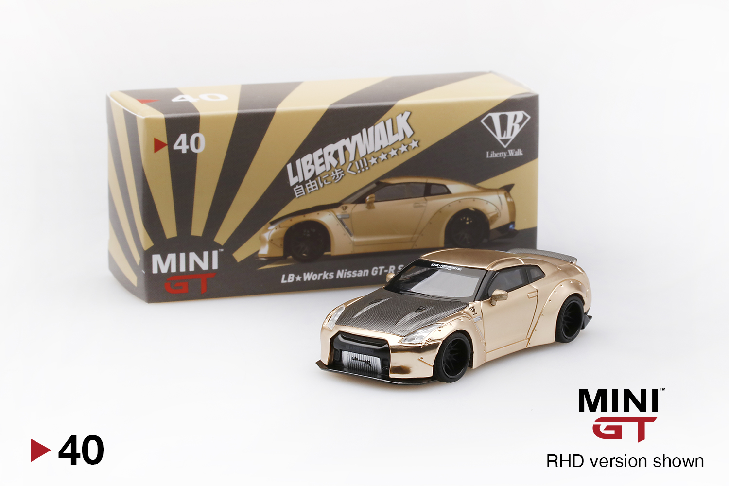 LB☆WORKS Nissan GT-R (R35) Satin Gold w/ Carbon Type 1, Rear Wing