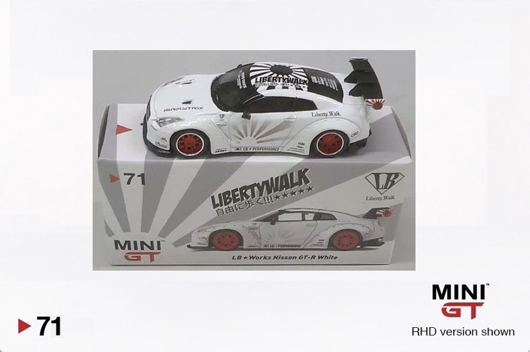 LB☆WORKS Nissan GT-R (R35) White w/ Red Wheels Type 1, Rear