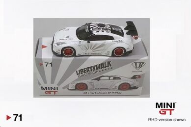 LB☆WORKS Nissan GT-R (R35) White w/ Red Wheels Type 1, Rear Wing