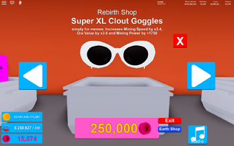 Super Xl Clout Goggles Mining Simulator Wiki Fandom - how to get free clout goggles in mining simulator roblox