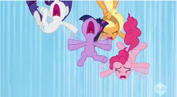 Twilight, Pinkie, AJ, and Rarity falling S3E7