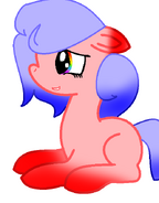 una pony terrestre rosa con rojo el cabello azul y azul mas intenso y los ojos arcoiris