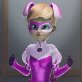 Pigella pozująca z dłońmi ściśniętymi w pięści z bojowym wyrazem twarzy