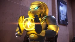 Le pharaon utilisant le pouvoir de Tot pour créer des bulles qui piègent les gens en ralentissant le temps de ces derniers.