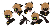 Concept art delle espressioni di Chat Noir (Félix)