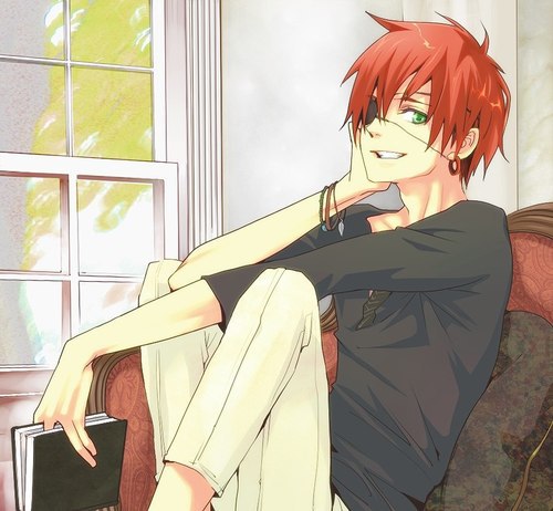 red hair green eyes anime boy