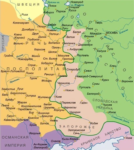 Присоединение украины к россии 17 век карта