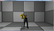 A City Protection Force officer with his weapon set as the "Bag"