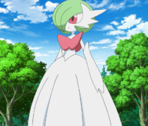 Gardevoir is a bipedal, bishōjo-like pokémon whose body resembles a flowing  gown. most of its body is white, but its hair, arms, and the underside of  its gown are green. its hair