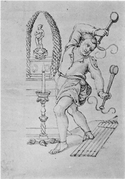Ilustración del mes de abril basada en el Calendario de Filócalo (353 d.C.), quizás un galo o un actor teatral de las Megalesias
