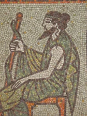 Asclepio - fragmento de mosaico de baño en Kyustendil, Bulgaria, de Nikolai Zikov.