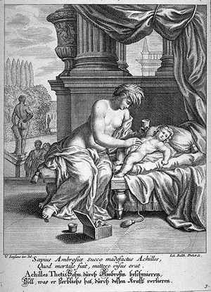 Tetis unge a Aquiles con ambrosía, de Johann Balthasar Probst (1673–1748)
