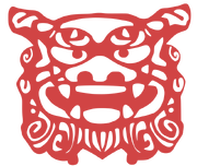 Cara de shisa con boca abierta.