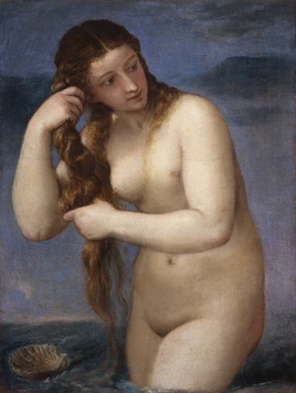 TITIAN - Venus Anadyomene (National Galleries of Scotland, c. 1520. Oil on canvas, 75.8 x 57.6 cm)