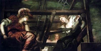 Aracne tejiendo con Atenea