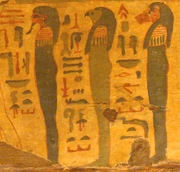 Tres de los cuatro hijos de Horus, empezando por Amset.