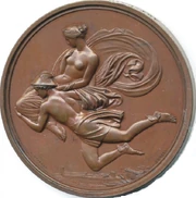 Hermes llevando a Pandora desde el monte Olimpo, una medalla basada en un diseño de John Flaxman