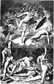 El cielo se separa y los hijos de Muspel atacan a los Æsir. "La caída de los Æsir" (1882) por Wägner, Wilhelm.