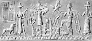 Isimud a la derecha, detrás de Enki