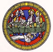 Magdalena salbt Christus die Füße (Glasmalerei, 1220-1300)