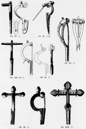 Almgren Brooches 08.jpg (433 KB) Tafel VIII - Almgrem Typ VI: Fortsetzung der Gruppe VI: Fibeln mit umgeschlagenem Fuss und ihre nächsten Entwicklungen