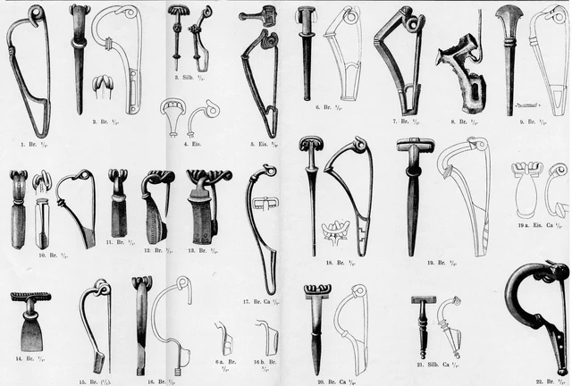 Almgren Brooches 01.jpg (863 KB) Tafel I - Almgren Gruppe I: Eingliedrige Armbrustfibeln mit breiten Fuß