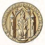 Martin von Tours mit Hirtenstab (Siegel Aschaffenburg, Ende 12. Jh.)