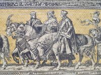 Ernst von Sachsen, Friedrich II. von Sachsen und Albrecht (Dresden, Fürstenzug)