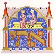 Karrikaturartige Miniatur: Ein Hebräer macht einer Dame hohen Standes einen Antrag (1240-1300)