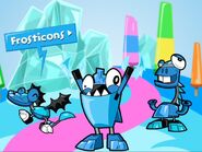 Lunk with the whole Frosticons tribe members in Mixels.com mobile site